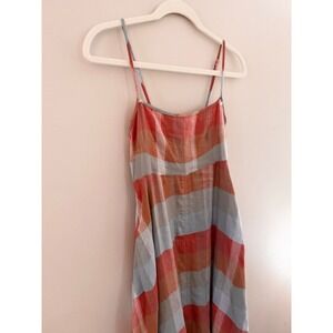 Madewell Plaid Midi Dress NV473 Red Orange Blue Smocked Back XS New with Defect